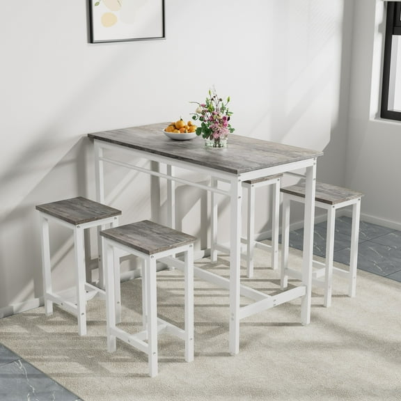 UHOMEPRO Counter Height Table Set of 5, Breakfast Bar Table and Stool Set, Modern 5 Piece Dining Table Set with 4 Stools, Rectangle Pub Table Set for Kitchen Apartment Bistro, Space Saving, Gray