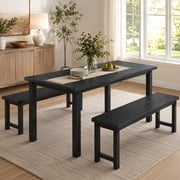 UHOMEPRO Dining Table Set for 4, Kitchen Table with 2 Benches, Modern Dining Room Table Set with Metal Frame, Breakfast Nook Furniture Set for Home Cafeteria Bar Kitchen, Black
