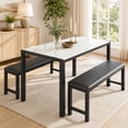 thumbnail image 1 of UHOMEPRO Dining Table Set for 4, Kitchen Table with 2 Benches, Modern Dining Room Table Set with Metal Frame, Breakfast Nook Furniture Set for Home Cafeteria Bar Kitchen, White+Black, 1 of 13