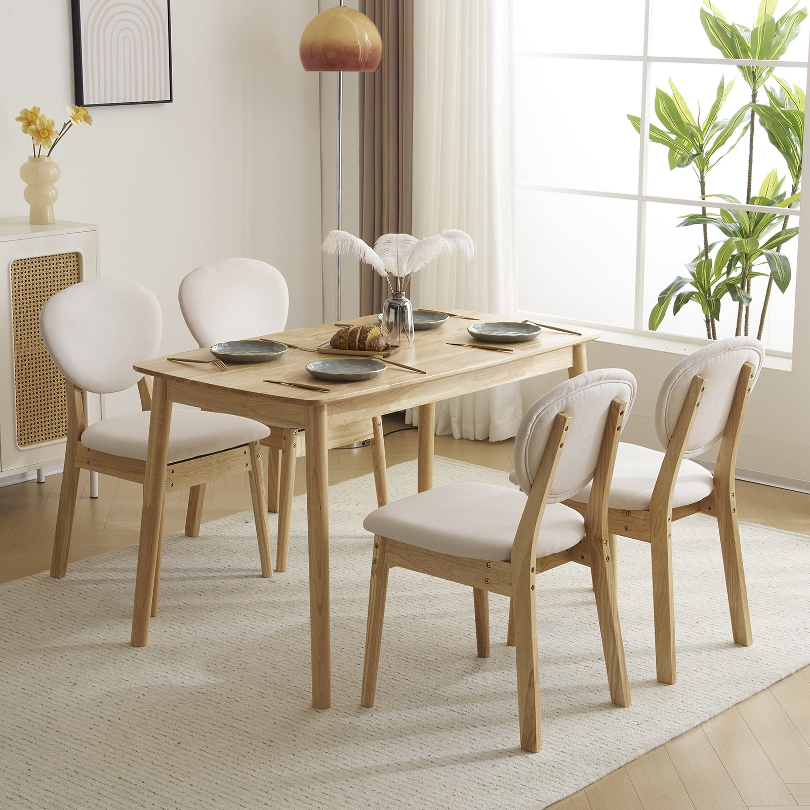 UHOMEPRO Dining Table Set for 4, 5-Piece Solid Wood Dining Room Set ...