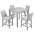 thumbnail image 1 of UHOMEPRO Dining Table Set for 4, Counter Height Dining Table and Chair Set, Square Wooden Table with 4 Upholstered Chairs and Crystal Decoration, Kitchen and Dining Room, Gray, 1 of 7