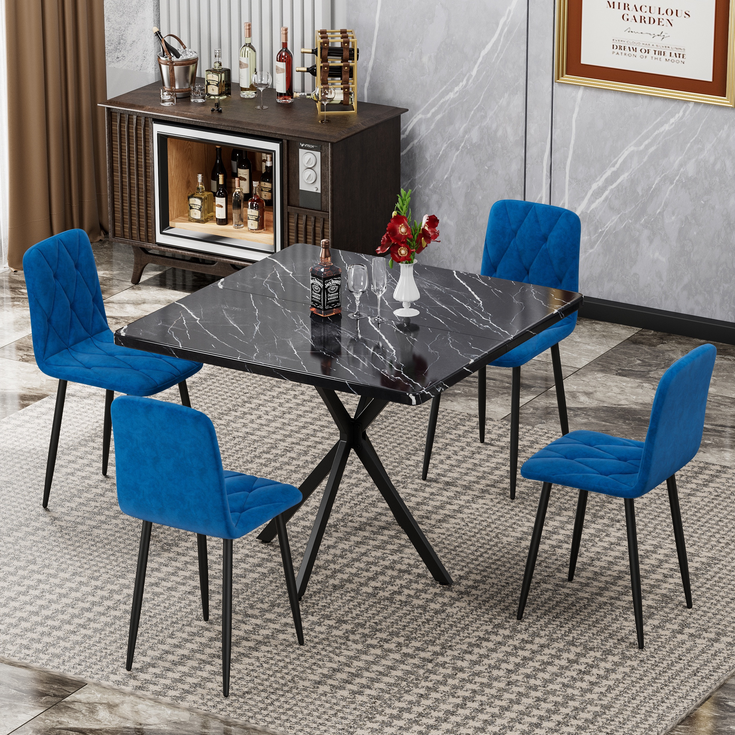 UHOMEPRO Dining Table Set for 4, Modern Kitchen Table with Faux Marble ...