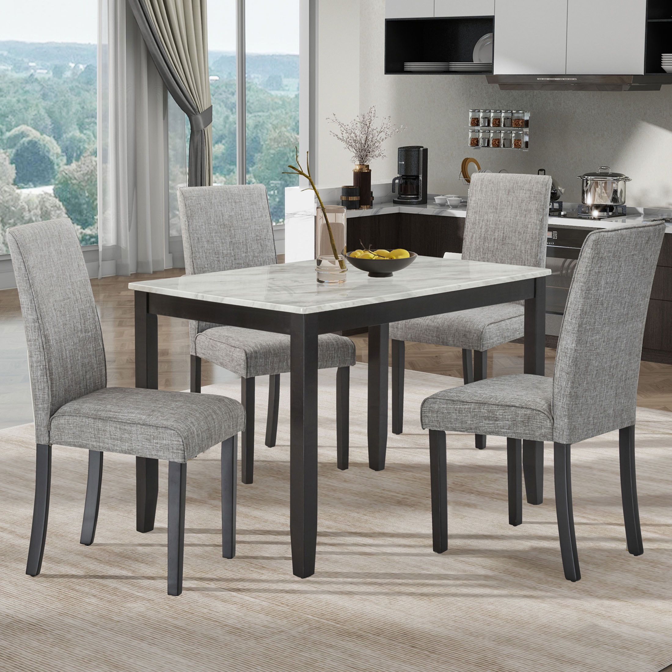 UHOMEPRO Dining Table Set for 4, Solid Wood 5 Pieces Dining Room Set ...