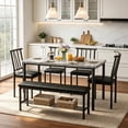 thumbnail image 1 of UHOMEPRO 6 Piece Dining Table Set for 4-6, Space Saving Kitchen Table Set with Bench and Storage Racks, PU Chairs, Metal Frame Dining Room Set for Apartment, Breakfast Nook - Gray and Black, 1 of 6