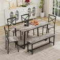 thumbnail image 1 of UHOMEPRO Dining Table Set for 6, 6 Piece Wooden Kitchen Table Set with 4 Chairs and 1 Bench for Kitchen Dining Room, Modern Dining Room Set with Sturdy Frame, Gray&Black, 1 of 6