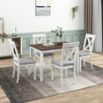 thumbnail image 1 of UHOMEPRO Dining Table Set for 4, 5 Piece Dining Room Set with 4 Upholstered Chairs, Rectangle Kitchen Table and Chairs for 4 Persons, Rustic Wood Kitchen Table Set for Dining Room Nook, White+Brown, 1 of 11