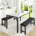 thumbnail image 1 of UHOMEPRO Dining Table Set for 4, Faux Marble Kitchen Table with 1 Table and 2 Black Velvet Cushion Benches, Dining Room Set for Small Spaces, 1 of 8