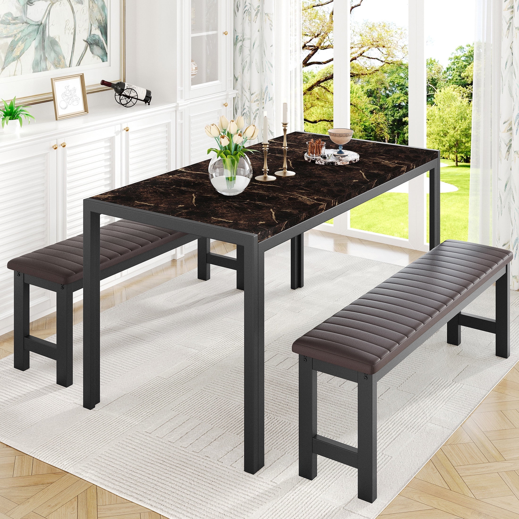 UHOMEPRO Dining Room Table Set, 3-Piece Breakfast Nook UHOMEPRO Dining Room Table Set, 3-Piece Breakfast Nook