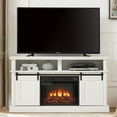thumbnail image 1 of UHOMEPRO Farmhouse TV Stand with 23" Fireplace Insert, Multipurpose Sliding Door Entertainment Center with Storage Cabinet, Mid-Century Style TV Cabinet for TVs Up to 65", Antique White, 1 of 11