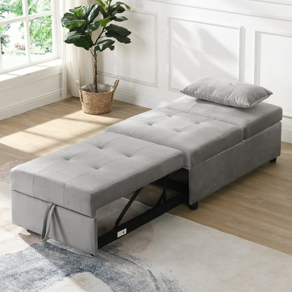 UHOMEPRO Folding Sofa Bed Chair, Single Folding Ottoman Sofa Bed, Sleeper Folding Chair, Sleeper Couch Bed for Living Room Apartment, Gray