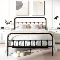 UHOMEPRO Full Platform Bed Frame with Headboard, Metal Full Size Bed Frame for Adults Teens, Rustic Vintage Full Bed Frame Bedroom Furniture, No Box Spring Needed, Black