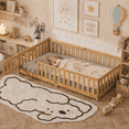 thumbnail image 1 of UHOMEPRO Twin Floor Bed with Fence and Door, Montessori Floor Bed for Kids, Toddler Bed Frame with Safety Guardrails and Slats, Wood Floor Bed Frame Twin Size, No Box Spring Needed, Natural, 1 of 13
