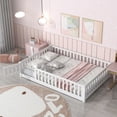 thumbnail image 1 of Full Montessori Floor Bed, UHOMEPRO Floor Bed with Safety Fence and Door, Low Profile Wood Platform Bed, No Box Spring Needed, White, 1 of 14