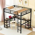 thumbnail image 1 of Full Loft Bed with Desk, UHOMEPRO Modern Metal Loft Bed with 6 Storage Shelves, Heavy Duty Loft Bed Full Size with Ladder and Safety Guard Rails, Long L-shaped Desk, Black, 1 of 13