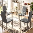 thumbnail image 1 of UHOMEPRO Gray Kitchen Table Set, 5 Pieces Dining Table Set, Tempered Glass Dining Table and Chairs Set for 4, Upgraded Iron Dining Room Table Set with 4 PU Leather Chairs, 1 of 8