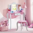 UHOMEPRO Kids Vanity Set with Mirror and Stool and Storage Drawer, Makeup Table for Girls
