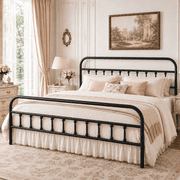 UHOMEPRO King Size Metal Bed Frame with Headboard and Footboard, Vintage Victorian Style Platform Bed Frame, No Box Spring Needed, Easy Assembly, Center Support Bar, Black