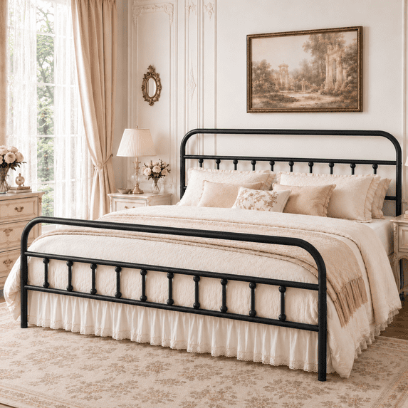 UHOMEPRO King Size Metal Bed Frame with Headboard and Footboard ...