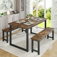 thumbnail image 1 of UHOMEPRO Kitchen Table Set with 2 Benches, 3 Piece Dining Room Sets, Modern Faux Wood Look Table Set with MDF Material and Metal Frame, Dining Table Set for Home, Brown, 1 of 8