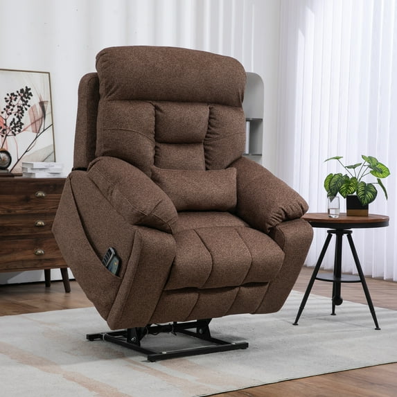 Large Power Lift Recliner Chair, UHOMEPRO 4 Motor Lay Flat Recliner with Massage Heat for Elderly Adults, Up to 400 LBS, Adjustable Headrest Backrest Recliners with Pillow and 2 Cup Holders, Brown