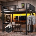 thumbnail image 1 of Full Size Metal Loft Bed with Desk and Charging Station, UHOMEPRO Heavy Duty Metal Loft Bed Frame with LED Light, Computer Tower Tray, Hanging Rail, Guardrails and Ladder for Adults, Teens, Dorms, 1 of 10