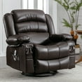 thumbnail image 1 of UHOMEPRO Massage Swivel Rocker Recliner Chair, PU Leather Rocking Sofa Home Recliner with Side Pockets Cup Holder and USB Charge Port, 360-degree Rotation, 30-degree Rocking, Brown, 1 of 8