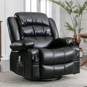 UHOMEPRO Massage Swivel Rocker Recliner Chair, PU Leather Rocking Sofa Home Recliner with Side Pockets Cup Holder and USB Charge Port, 360-degree Rotation, 30-degree Rocking, Black