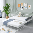 thumbnail image 1 of UHOMEPRO Daybed with Adjustable Trundle, Twin Metal Daybed with Pop Up Trundle Bed, Heavy-Duty Sofa with Portable Folding Trundle Bed for Bedroom Living Room (White), 1 of 8