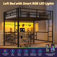 thumbnail image 1 of UHOMEPRO Modern Full Loft Bed with Desk, Metal Loft Bed with 4 Storage Shelves, Smart LED Lights, Charge Station, DIY Mesh, Clothes Rail, Bilateral Ladders and Safety Guard Rails, Black, 1 of 14