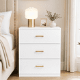 thumbnail image 1 of UHOMEPRO Nightstand, Modern 3 Drawer Nightstand, White Nightstand with Gold Handle, Wooden Bedside Storage Cabinet Unit for Bedroom/Small Space, 1 of 9