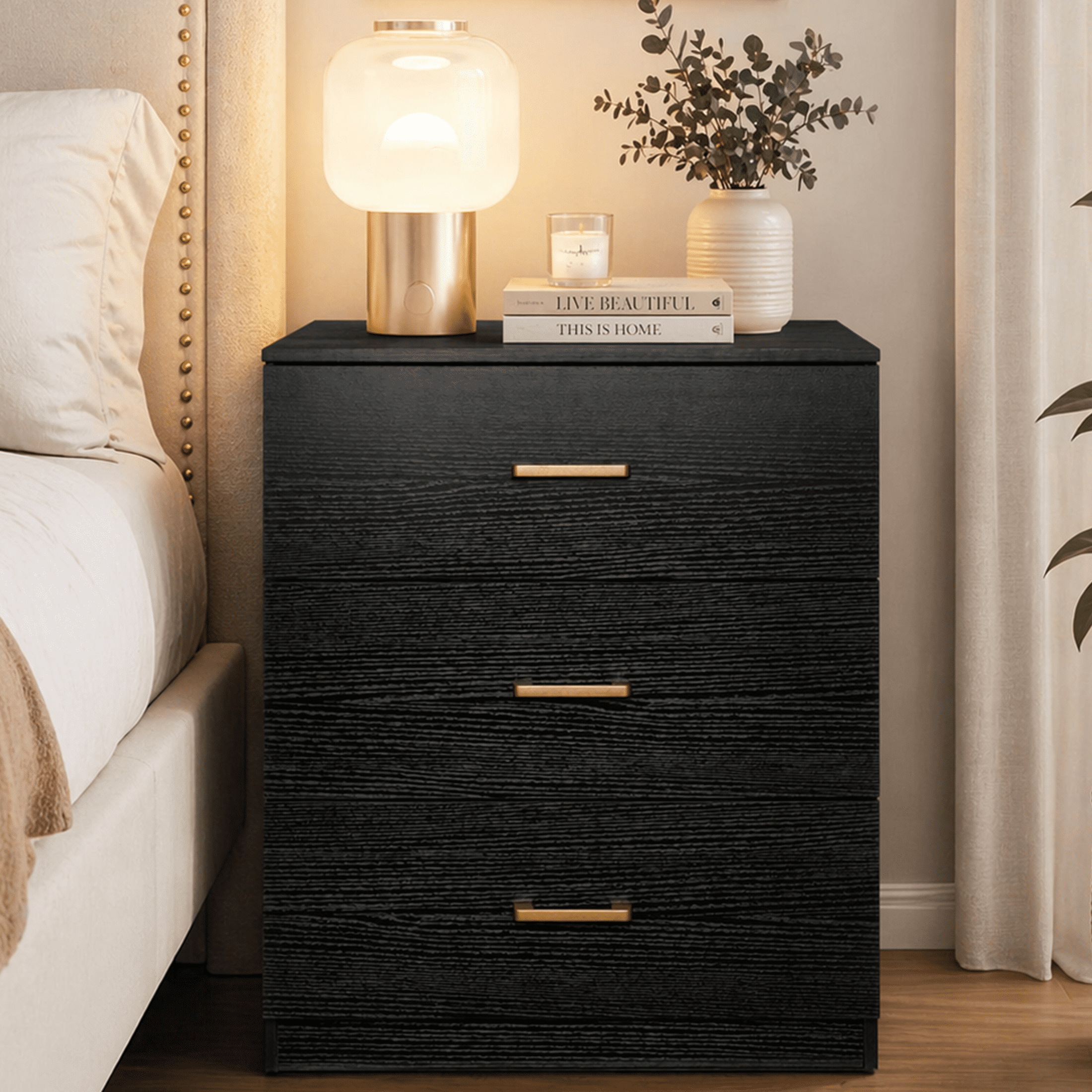 black and gold dresser and nightstand Elegant Black and Gold Decorative Chest of Drawers | Luxury Handmade Dresser main image 0
