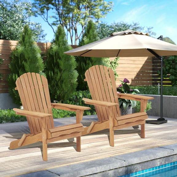 UHOMEPRO Outdoor Adirondack Chairs Set of 2, Weather Resistant Patio Lawn Chair, Wooden Folding Fire Pit Chairs for Outside Deck Garden Backyard Balcony, Patio Furniture Set Lounge Chairs, Wood