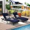 thumbnail image 1 of UHOMEPRO Outdoor Chaise Lounge Chair Furniture Sets of 2, Rattan Patio Reclining Chair Set w/ Adjustable Backrest Cushion, Wicker Lounge Chair On Clearance, 5-Level Angles Adjust Backrest, Dark Blue, 1 of 7