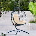thumbnail image 1 of UHOMEPRO Outdoor Egg Chair, Patio PE Wicker Swing Egg Chair with Stand, Cushion and Headrest, All-Weather Rattan Hanging Basket Chair Hammock Chair for Home Bedroom Patio Balcony, Beige, 1 of 8