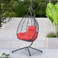thumbnail image 1 of UHOMEPRO Outdoor Egg Chair, Patio PE Wicker Swing Egg Chair with Stand, Cushion and Headrest, All-Weather Rattan Hanging Basket Chair Hammock Chair for Home Bedroom Patio Balcony, Red, 1 of 7