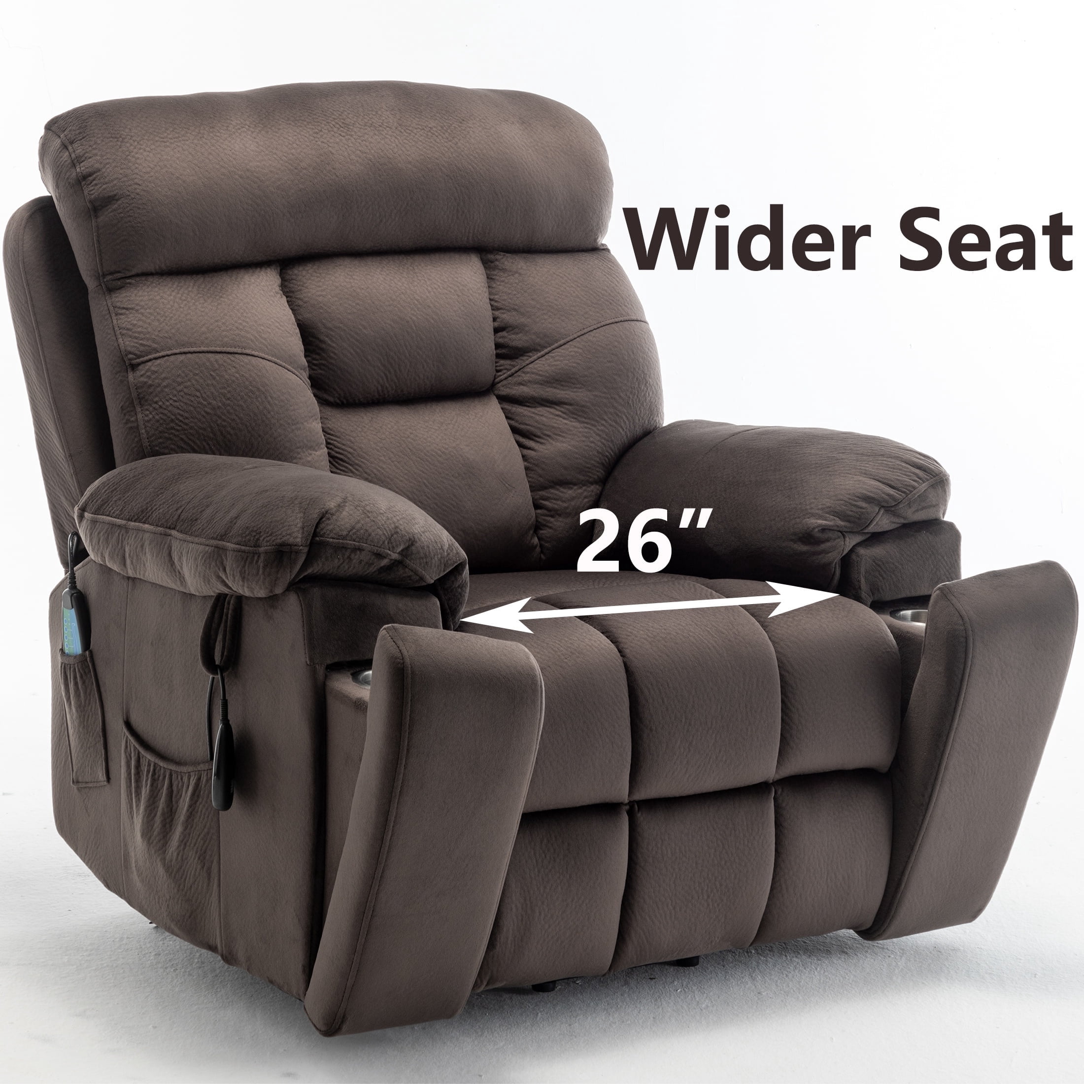 26 Inch Wide Seat Recliner Chair for Adults and Elderly, UHOMEPRO Oversized Power Lift Recliner Chair with Heat and Massage, Overstuffed Headrest, 350 lb Capacity, Dark Brown