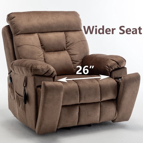 26 Inch Wide Seat Recliner Chair for Adults and Elderly, UHOMEPRO Oversized Power Lift Recliner Chair with Heat and Massage, Overstuffed Headrest, 350 lb Capacity, Brown