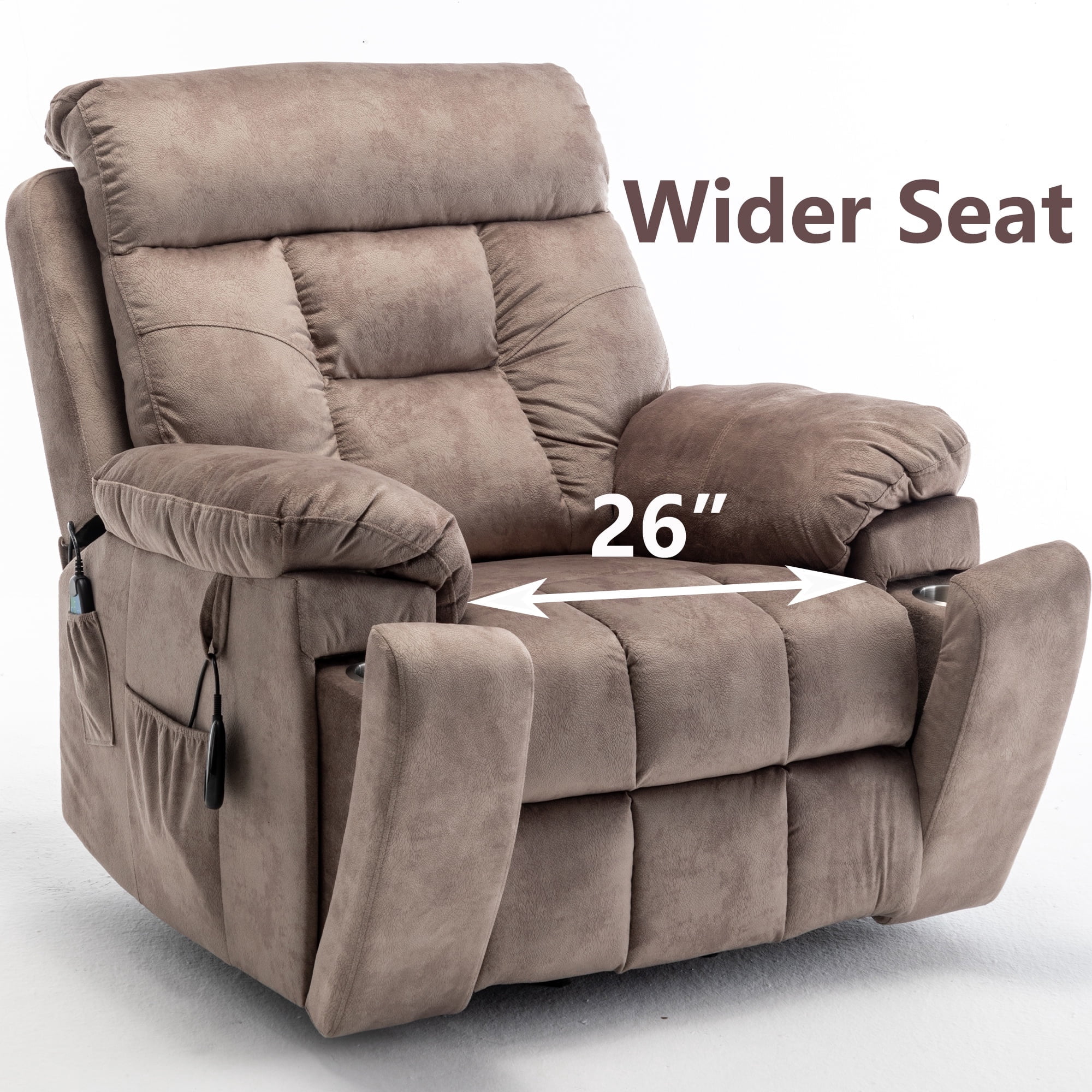 26 Inch Wide Seat Recliner Chair for Adults and Elderly, UHOMEPRO Oversized Power Lift Recliner Chair with Heat and Massage, Overstuffed Headrest, 350 lb Capacity, Beige