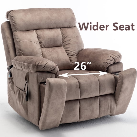 26 Inch Wide Seat Recliner Chair for Adults and Elderly, UHOMEPRO Oversized Power Lift Recliner Chair with Heat and Massage, Overstuffed Headrest, 350 lb Capacity, Beige