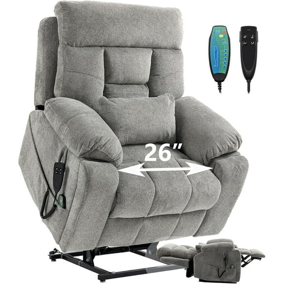 Oversized Power Lift Recliner Chair with Massage and Heat for Elderly, UHOMEPRO Large Wide Seat Recliners for Big and Tall, Safety Motion Reclining Mechanism with Hidden Cup Holder, Gray
