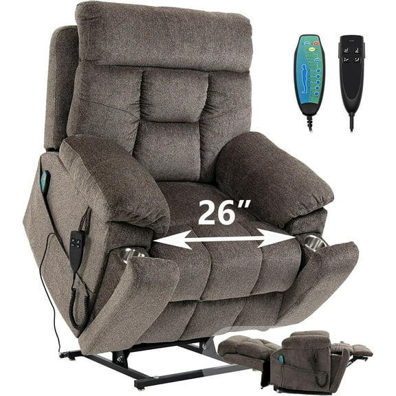 Oversized Power Lift Recliner Chair with Massage and Heat for Elderly, UHOMEPRO Large Wide Seat Recliners for Big and Tall, Safety Motion Reclining Mechanism with Hidden Cup Holder, Dark Brown