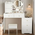 thumbnail image 1 of Vanity Set with Mirror, UHOMEPRO 47 Inch Large Vanity Desk with 5 Drawers and Cabinets, Modern Dressing Table with Cushioned Stool and Lighted Mirror, Vanity Desk Makeup Vanity Table Set, White, 1 of 11