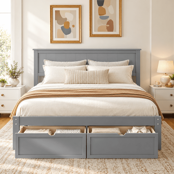 Full Size Bed Frame with Storage, UHOMEPRO Full Bed with Headboard and Under-Bed Storage Drawers, Easy Assembly Sturdy Platform Bed Frame, Space Saving, No Box Spring Needed