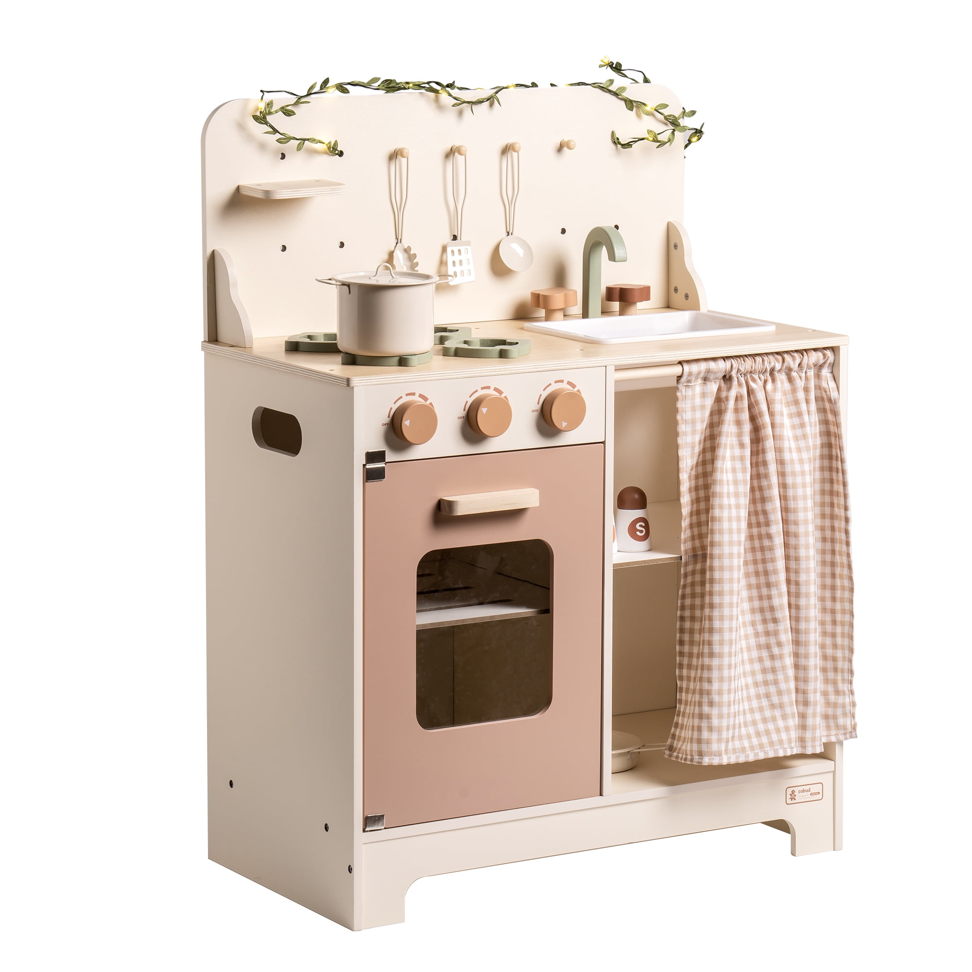 UHOMEPRO Play Kitchens for Toddlers,Toy Kitchen Sets with Leaf Light