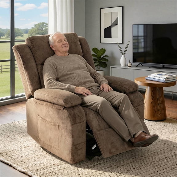 UHOMEPRO Power Lift Recliner Chair for Seniors, Stand Assist Lift Chair with Remote Control, Easy Up Reclining Chair, 350 lbs Capacity, Brown