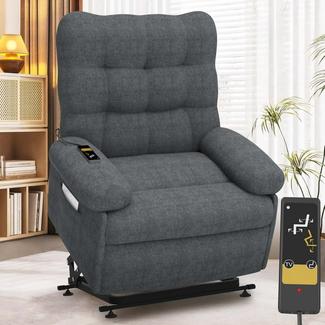 Power Lift Recliner Chair for Elderly, UHOMEPRO Modern Lift Chair with Infinite Position and Remote Control, Electric Recliner Sofa with Side Pockets for Living Room Office Home Theater, Blue Gray