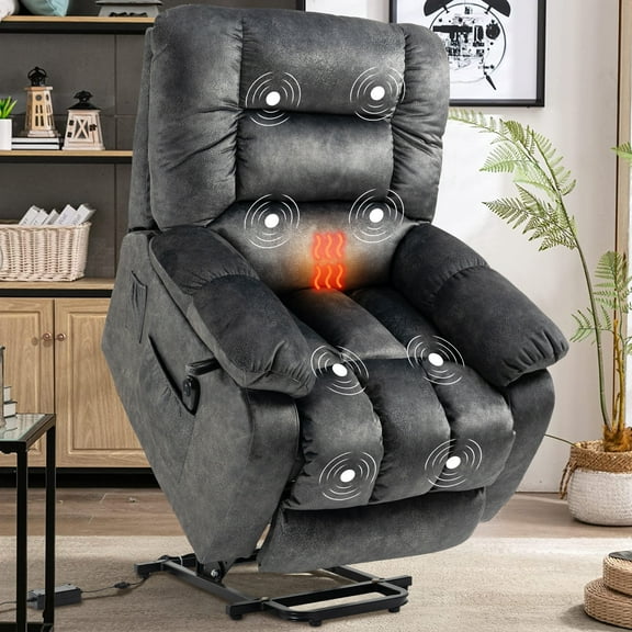Power Lift Recliner Chair with Heat and Vibration Massage, UHOMEPRO Modern Fabric Elderly Electric Reclining Sofa with Remote Control and Side Pockets for Living Room Home Theater, Gray