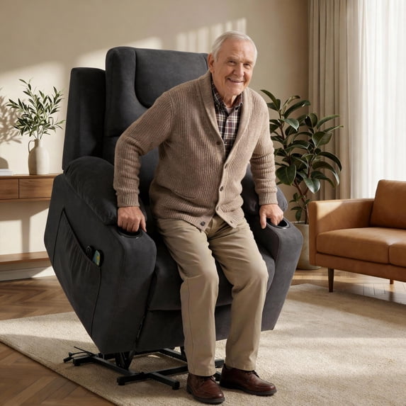 UHOMEPRO Power Lift Recliner Chair for Seniors, Electric Lift Chair with Heat & Massage, Remote Control & USB Port, Comfortable Stand Assist Reclining Chair for Living Room, Gray