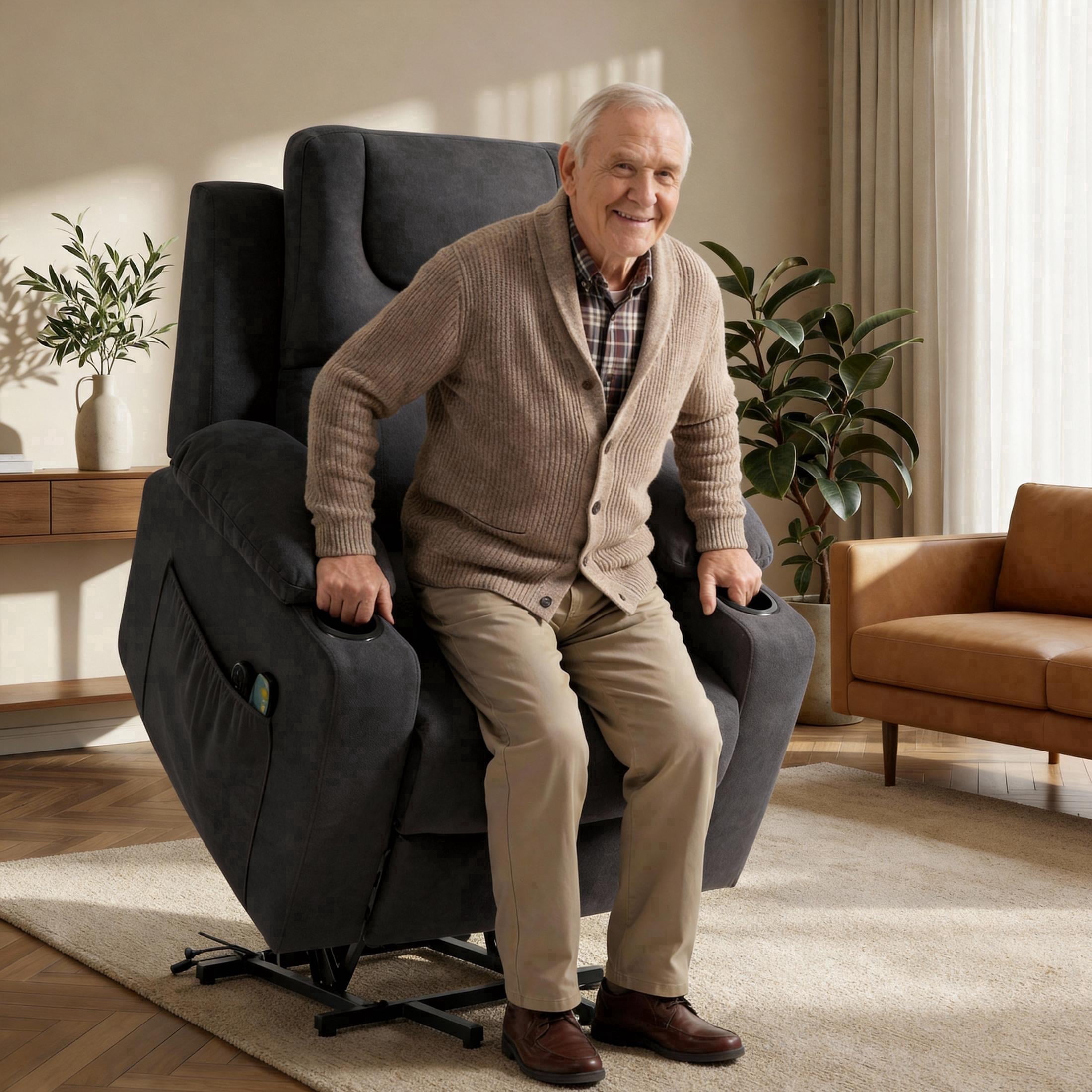 UHOMEPRO Power Lift Recliner Chair for Elderly, Electric Lift Chair for Seniors with Heat and Vibration Massage, Stand Assist Recliner Chair with USB Port, Remote Control and Side Pockets, Grey