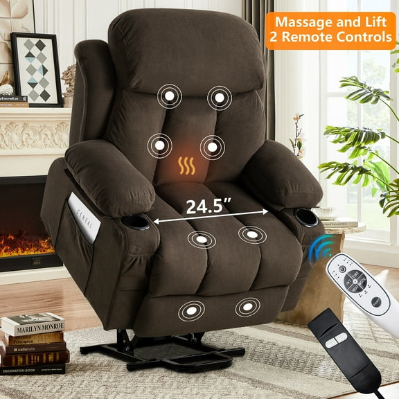 UHOMEPRO Power Lift Recliner Chair for Elderly with Heat and Massage, Electric Lift Recliner Chair for Living Room with Infinite Position and 2 Cup Holders, Side Pocket, USB Charge Port, Brown